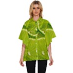 Lime Slices Close Up, Fresh, Fruit, Green Lemon Women s Batwing Button Up Shirt