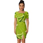 Lime Slices Close Up, Fresh, Fruit, Green Lemon Fitted Knot Split End Bodycon Dress