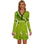 Lime Slices Close Up, Fresh, Fruit, Green Lemon Long Sleeve Deep V Mini Dress 