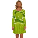 Lime Slices Close Up, Fresh, Fruit, Green Lemon Long Sleeve Wide Neck Velvet Dress