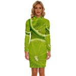 Lime Slices Close Up, Fresh, Fruit, Green Lemon Long Sleeve Shirt Collar Bodycon Dress