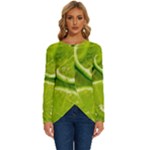 Lime Slices Close Up, Fresh, Fruit, Green Lemon Long Sleeve Crew Neck Pullover Top