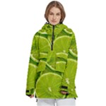 Lime Slices Close Up, Fresh, Fruit, Green Lemon Women s Pullover Zip Ski and Snowboard Waterproof Breathable Jacket