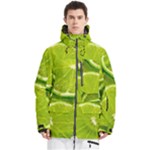 Lime Slices Close Up, Fresh, Fruit, Green Lemon Men s Multi Pockets Zip Ski and Snowboard Waterproof Breathable Jacket