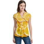 Oranges, Orange, Fruits Women s Cap Sleeve Mandarin Collar Waist Tie Blouse