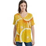 Oranges, Orange, Fruits V-Neck Split Shoulder Casual T-Shirt