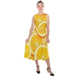 Oranges, Orange, Fruits Midi Tie-Back Chiffon Dress