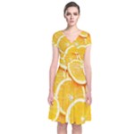 Oranges, Orange, Fruits Short Sleeve Front Wrap Dress