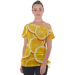 Oranges, Orange, Fruits Off Shoulder Tie-Up T-Shirt