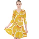 Oranges, Orange, Fruits Quarter Sleeve Front Wrap Dress