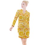 Oranges, Orange, Fruits Button Long Sleeve Dress