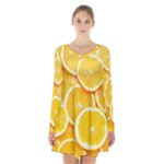 Oranges, Orange, Fruits Long Sleeve Velvet V-neck Dress