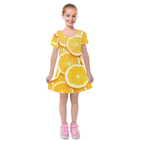 Oranges, Orange, Fruits Kids  Short Sleeve Velvet Dress from ArtsNow.com