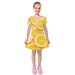 Oranges, Orange, Fruits Kids  Short Sleeve Velvet Dress from ArtsNow.com