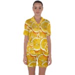 Oranges, Orange, Fruits Satin Short Sleeve Pajamas Set