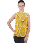 Oranges, Orange, Fruits Mock Neck Chiffon Sleeveless Top