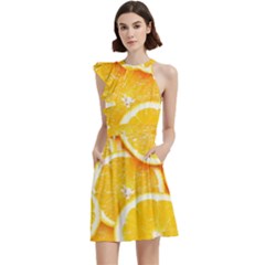 Cocktail Party Halter Sleeveless Dress With Pockets 