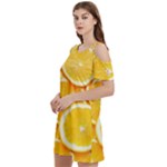 Oranges, Orange, Fruits Women s Cold Shoulder Round Neck Mini Dress