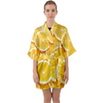 Oranges, Orange, Fruits Half Sleeve Satin Kimono 