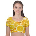 Oranges, Orange, Fruits Velvet Short Sleeve Crop Top 