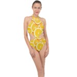 Oranges, Orange, Fruits Halter Side Cut Swimsuit