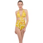 Oranges, Orange, Fruits Halter Front Plunge Swimsuit