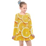 Oranges, Orange, Fruits Kids  Long Sleeve Dress