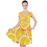 Oranges, Orange, Fruits Cap Sleeve Midi Dress With Pockets