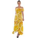 Oranges, Orange, Fruits Off Shoulder Open Front Chiffon Dress