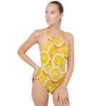 Oranges, Orange, Fruits High Neck One Piece Swimsuit