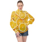 Oranges, Orange, Fruits High Neck Long Sleeve Chiffon Top