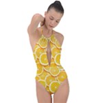 Oranges, Orange, Fruits Plunge Cut Halter Swimsuit