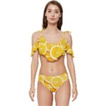 Oranges, Orange, Fruits Ruffle Edge Tie Up Bikini Set	