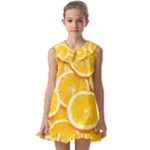 Oranges, Orange, Fruits Kids  Pilgrim Collar Ruffle Hem Dress