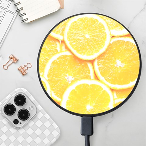 Oranges, Orange, Fruits Wireless Fast Charger(Black) from ArtsNow.com