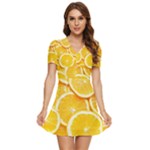 Oranges, Orange, Fruits V-Neck High Waist Chiffon Mini Dress