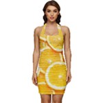 Oranges, Orange, Fruits Sleeveless Wide Square Neckline Ruched Bodycon Dress