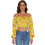 Oranges, Orange, Fruits Long Sleeve Crinkled Weave Crop Top