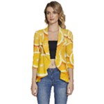 Oranges, Orange, Fruits Women s 3/4 Sleeve Ruffle Edge Open Front Jacket