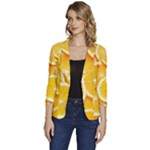 Oranges, Orange, Fruits Women s One-Button 3/4 Sleeve Short Jacket