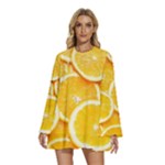 Oranges, Orange, Fruits Round Neck Long Sleeve Bohemian Style Chiffon Mini Dress