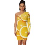 Oranges, Orange, Fruits Long Sleeve One Shoulder Mini Dress