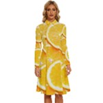 Oranges, Orange, Fruits Long Sleeve Shirt Collar A-Line Dress