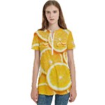 Oranges, Orange, Fruits Women s Zip Front V-Neck Short Sleeve Casual Top Pocket Shirt