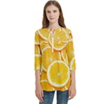 Oranges, Orange, Fruits Women s Zip Front V-Neck 3/4 Sleeve Casual Top Pocket Shirt