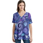 Patterns, Doodles, Pattern, Colorful V-Neck Split Shoulder Casual T-Shirt