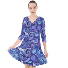 Quarter Sleeve Front Wrap Dress 