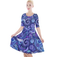 Quarter Sleeve A-Line Dress With Pockets 