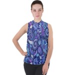 Patterns, Doodles, Pattern, Colorful Mock Neck Chiffon Sleeveless Top