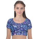 Patterns, Doodles, Pattern, Colorful Velvet Short Sleeve Crop Top 